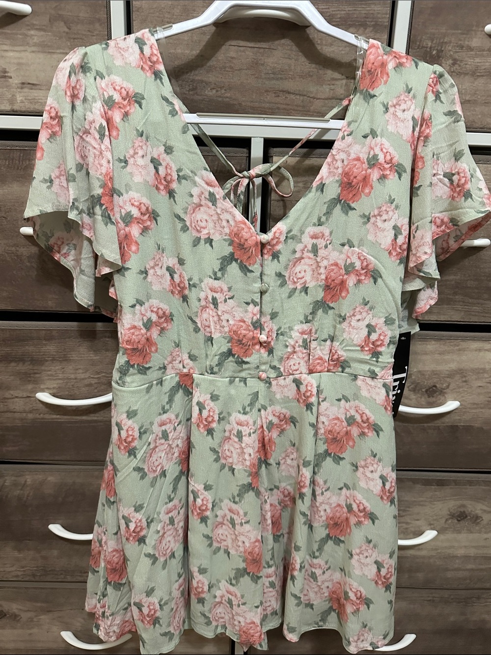 NWT Trixxi Mint Floral V-Neck Romper with Pink Roses Size XL